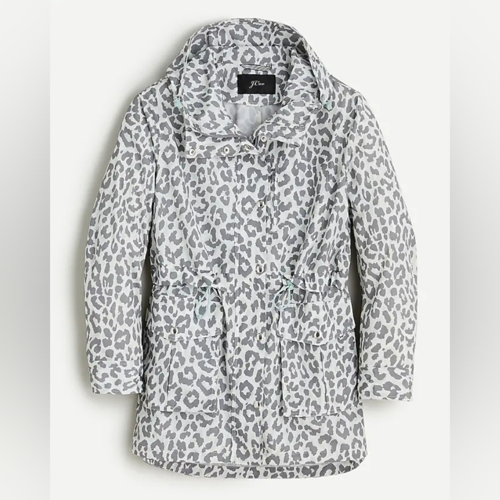 J Crew Women's Perfect Rain Jacket in Ivory Leopard